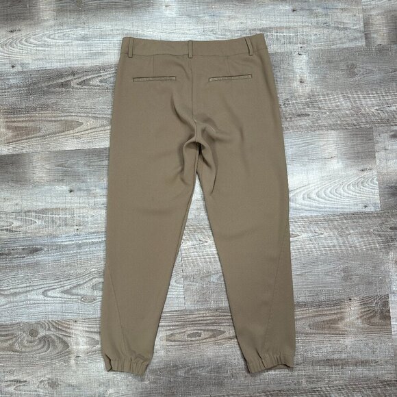 VINCE. Women's Size 6 Asymmetric Harem Trousers Leather Trim Brown Taupe - Picture 3 of 16